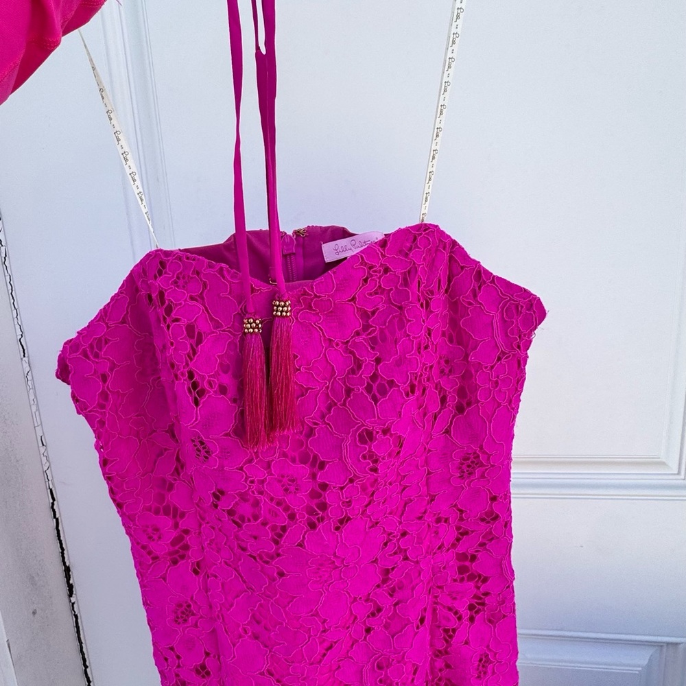 Lilly Pulitzer Berry Sangria Pink Lace Dress with Tassel Tie